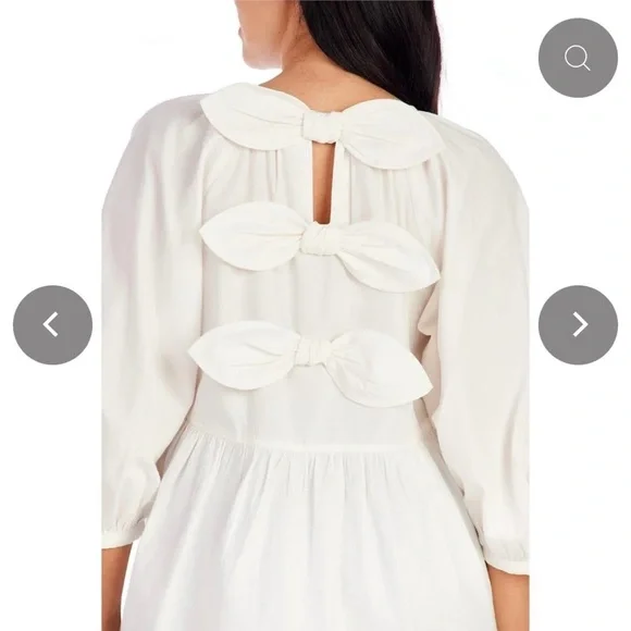 Mud pie Women's White Balloon Sleeve Blouse Bow Tie Back Size S - Picture 4 of 8